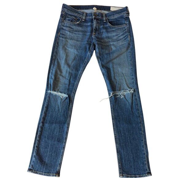 rag & bone JEAN Jeans Womens 26 Blue Skinny Distressed Ripped Knee - Picture 1 of 8